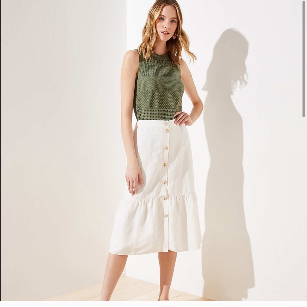 Loft button front flounce midi skirt cream